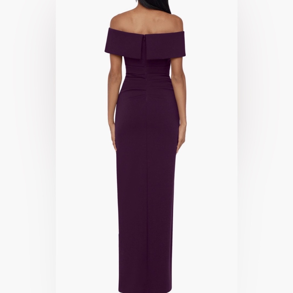 Xscape Navy Blue Off-the-shoulder Slit Dress 16 - Picture 13 of 14